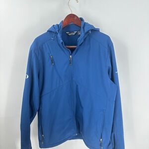 Vintage Eddie Bauer Hiking Hooded Fleece Outdoor Full Zip Jacket Blue Size L